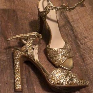 Nine West gold glitter heels